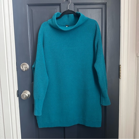 Free People Ottoman Tunic Cotton Blend Teal Sweater, Size Medium Tropical Bay - Picture 3 of 9